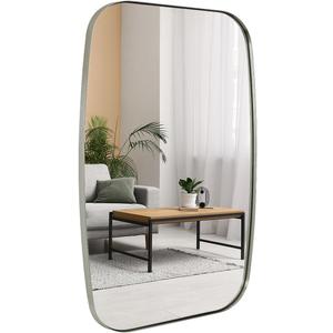 ANDY STAR Brushed Nickel Oblong Mirror, 32x40 Inch Brushed Nickel Oval Mirror for Bathroom with Stainless Steel Metal Frame, Wall Mouned for Bathroom, Living Room, Entryway