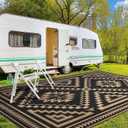 GENIMO Outdoor Rug, Waterproof Plastic Rugs for Patio, 10'x14' Dark Brown | Outside Larger Modern Carpet Mat for Patio Decor, RV, Porch, Camper, Deck, Picnic, Beach, Backyard, Reversible, Foldable