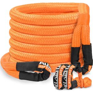 ALL-TOP Kinetic Recovery Rope Kit w/ 2 Soft Shackles, 83000Lbs, 1.5in x 30ft, Heavy Duty 30+% Elasticity, 27600Lbs Work Load Limit for 4x4 Offroad Vehicle