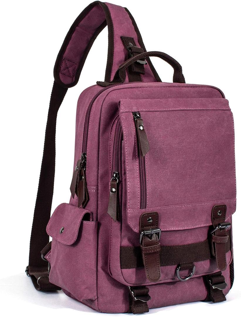Leaper Retro Crossbody Bag Sling Bag Canvas Messenger Bag for Men Women Shoulder Bag Crossbody Handbags Satchel Travel Bag (Large, Purplish Red)