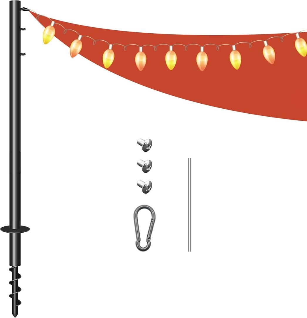 Shade Sail Poles, 12 FT Outdoor Sun Shade Sail Pole with Spiral Drill Bit, Support Awning Canopy Outdoor Heavy Duty Poles for Garden Yard Backyard(1 Pack