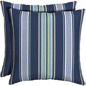 Arden Outdoor Toss Pillow, 2 Pack, 16 x 16, Rain-Proof, Fade Resistant Sapphire Aurora Blue Stripe