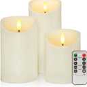 Flickering Flameless Candles with Remote, Real Wax Battery Operated LED Fake Candles with Timer for Valentines Wedding Holiday Party Home Decor, Set of 3
