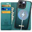 Wallet Case for iPhone 15 Pro Max Compatible with Magsafe, 2-in-1 PU Leather Flip RFID Blocking Card Holder Stand Shockproof Magnetic Detachable Cover for iPhone 15 Pro Max 6.7", Bluegreen