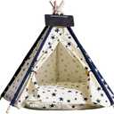 Solid Wood Cat Tent Indoor with Thick Mat,Portable Dog House Dog Teepee Tent,Cute Cat Teepee Cave, Cat Bed,Dog Bed Tent,Puppy Bed Tent,Bunny Tent,Pet Tent Teepee, Medium
