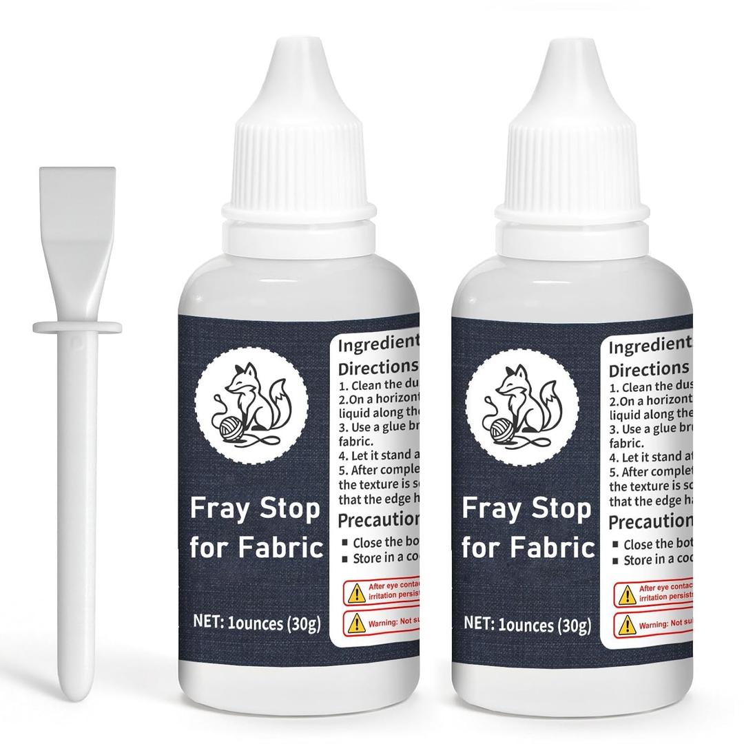 2pcs Fray Stop for Fabric, Prevents Textile from Wearing and Unraveling Includes Precision Applicator Brush, Premium Clear & no fray Fabric Glue for DIY Sewing Crafts, Gift for Handicraft Enthusiasts