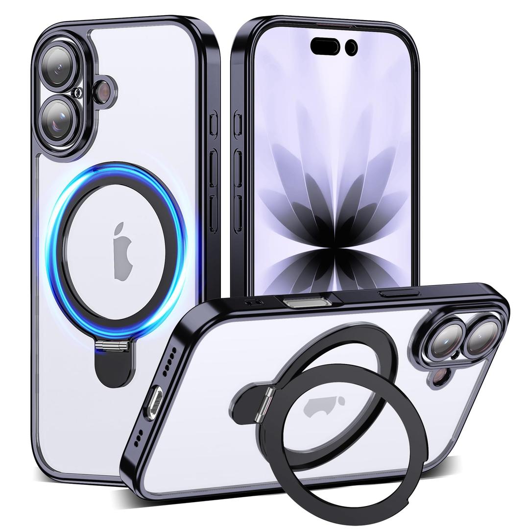 YEMORAN for Plating iPhone 17 Case with Magnetic Stand,Black