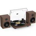 RetroAudio Vinyl Record Player with 24W Bookshelf Speakers, HiFi System Turntable for Viny Records, Vintage Vinyl Player with Magnetic Cartridge, BT in&Out, RCA Out, Auto Stop, 33/45RPM (Wine Red)