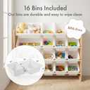 Humble Crew Toy Storage Organizer with 16 Removable Storage Bins for Kids Playroom, 4-Tier Toddler Toy Organization and Storage, Natural Wood/White, Universal