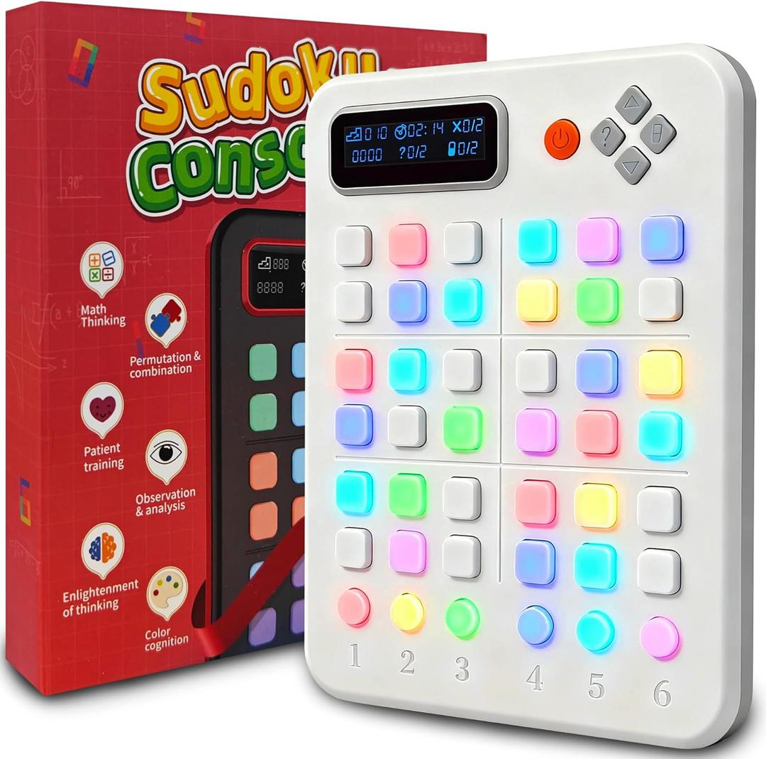 Sudoku Console,Handheld Travel Logic Game500 ScreenFree Challenges,Quiet Brain Teaser for Kids/Adults/Seniors,Car Rides&Indoor RecessColor Guidance, Adjustable Voice Prompts, Batteries Included