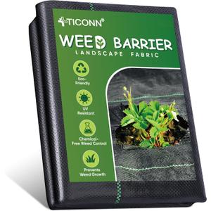 TICONN 3Ft x 50Ft Weed Barrier Fabric Heavy Duty, 3.2Oz Landscape Fabric for Garden, Yard, Driveway, and Vegetable Cultivation (1PK)