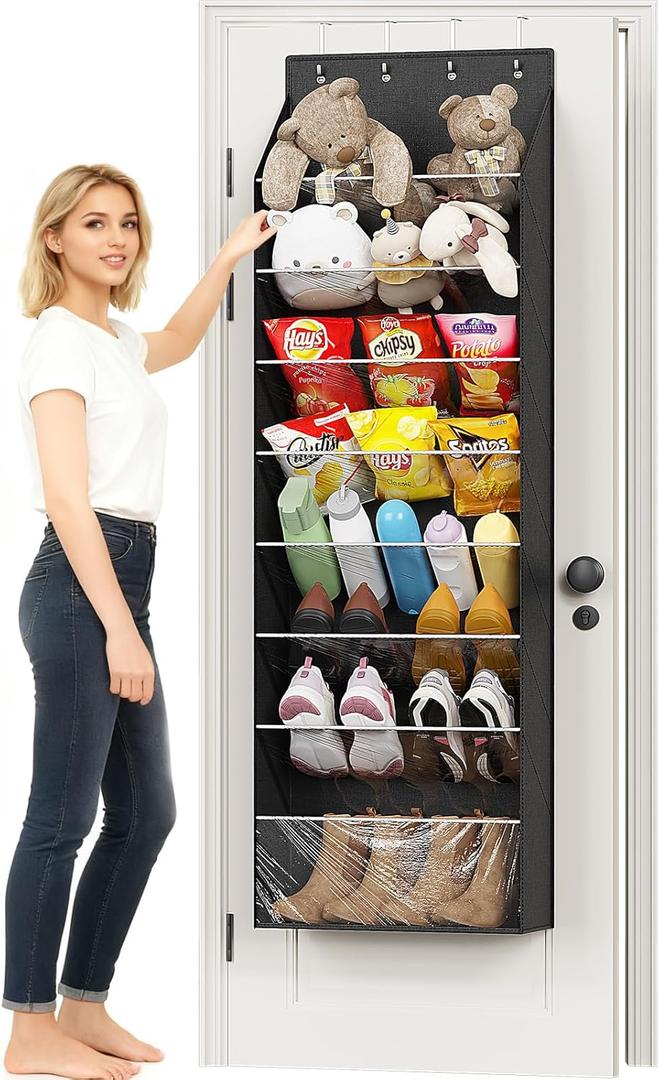 ZATOCL 8Tier Over The Door Organizer, Space Saving Hanging Shoes Organizer and Storage Unit, Organizer for Closet, Bedroom, Entryway, Black