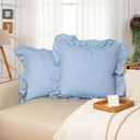 JoraLion 18x18 inch Scalloped Cotton Pillow Covers Light Blue, Farmhouse Ruffle Solid Pure Cotton Decor for Sofa Bed Couch, Set of 2, Covers ONLY