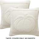 Cream White Pumpkin Fall Pillow Covers 20"x20" Set of 2, Embroidered Faux Fur Decorative Throw Pillow Covers for Couch Soft Fluffy Plush Cushion Cases for Farmhouse Halloween Home Decor