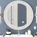 White Round Mirror 30 Inch, Natural Shell Inlay Mosaic Design Frame Circle Wall Mirror for Bathroom Bedroom Living Room or Entrayway
