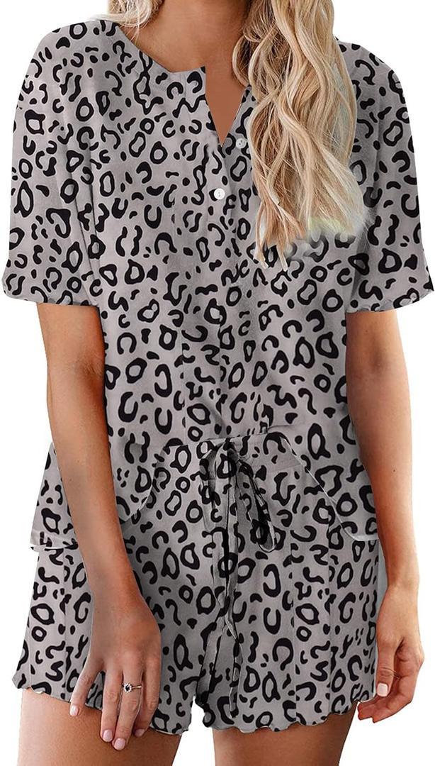 Ekouaer Tie Dye Pajamas Set Womens Loungewear Sleepwear 2 Piece PJ Sets (Medium, Gray Black Leopard)