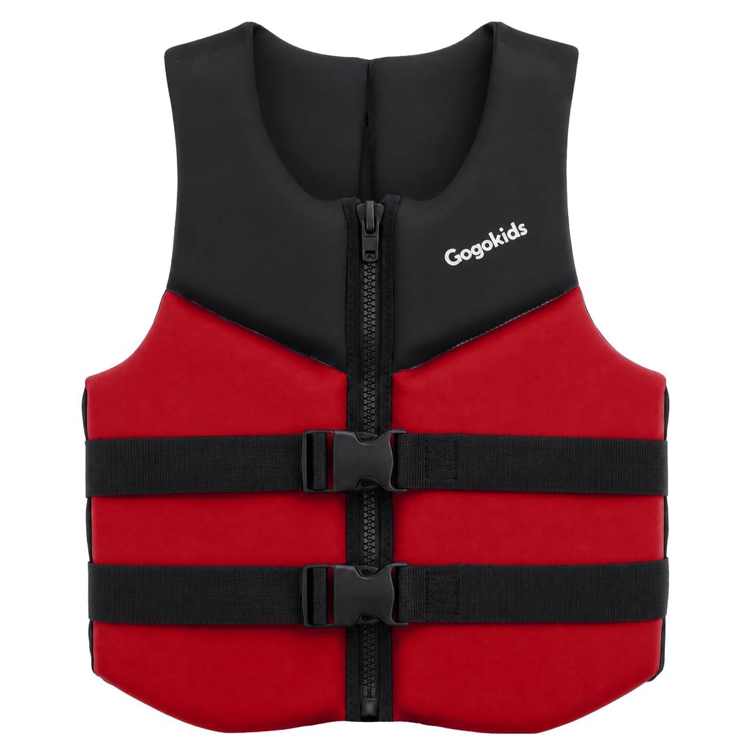 Gogokids Toddler Swim Vest Pool Floaties for Kids, Neoprene Swimming Jacket w/Adjustable Strap & Zip, Kids Pool Float Jacket for Boys Girls Youth Teens, Red, XL(6-12 Year, 50-90 lbs)