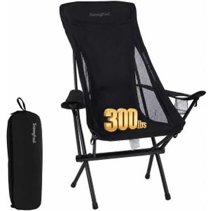 SUNNYFEEL Lightweight Folding Camping Chair, Portable Backpacking Chair with Head Support & Cup Holder, Stable Aluminum Beach Chair for Outdoor Camping, Hiking, Travel, Picnic, Fishing, 300 LBS, Black