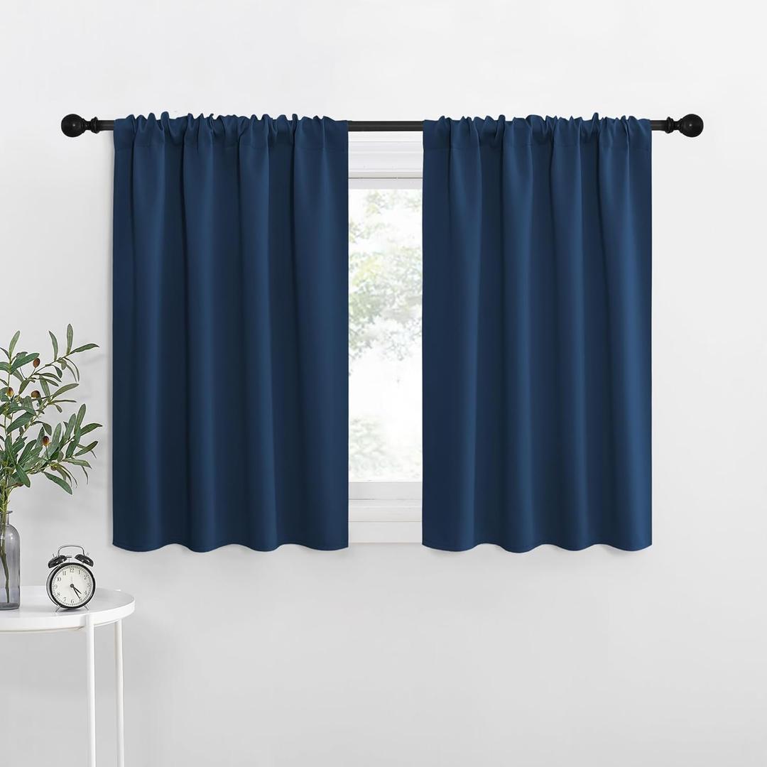 NICETOWN RV Blackout Curtains for Camper Windows, Moroccan Blue, 34" x 36", Set of 2, Kitchen Curtains, Short Blackout Drapes, Thermal Insulated Rod Pocket Window Treatment Draperies for Nursery