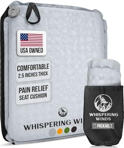 Whispering Winds Inflatable Seat Cushion - Comfortable Blow-up Foam Pad for Airplane, Travel, Stadium, Outdoors, Camping, Car & More XL