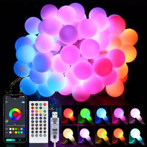 OMIKA Smart Christmas Lights Indoor, 29.5ft 60LED 213 Modes USB Powered Decorative Lights, Color Changing Globe Fairy String Lights APP Remote Music for Room Party Wedding Xmas Girl Tent Outdoor Décor