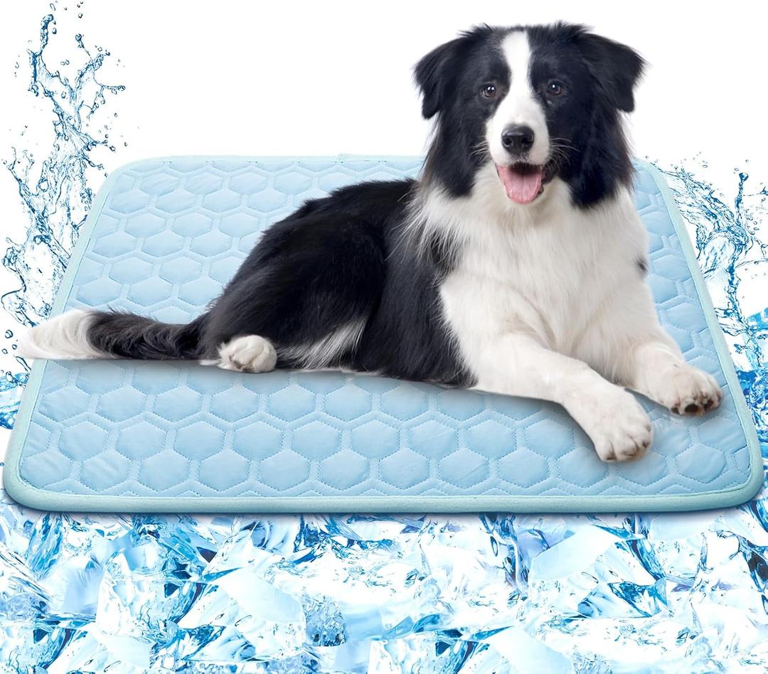 Upgrade Self-Cooling Mat for Dogs & Cats - Washable Pet Cooling Pad, Foldable Dog Cooling Mat Pet Cool Blanket for Indoor or Outdoor (Medium, Blue)