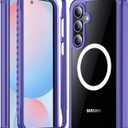 Miimall Strong Magnetic for S24 FE Case Full Body,[Built-in Screen Tempered Glass][Compatible with Magsafe][Military Shockproof Dropproof] Heavy Duty Cover Case for Samsung S24FE 6.7",Purple/Clear