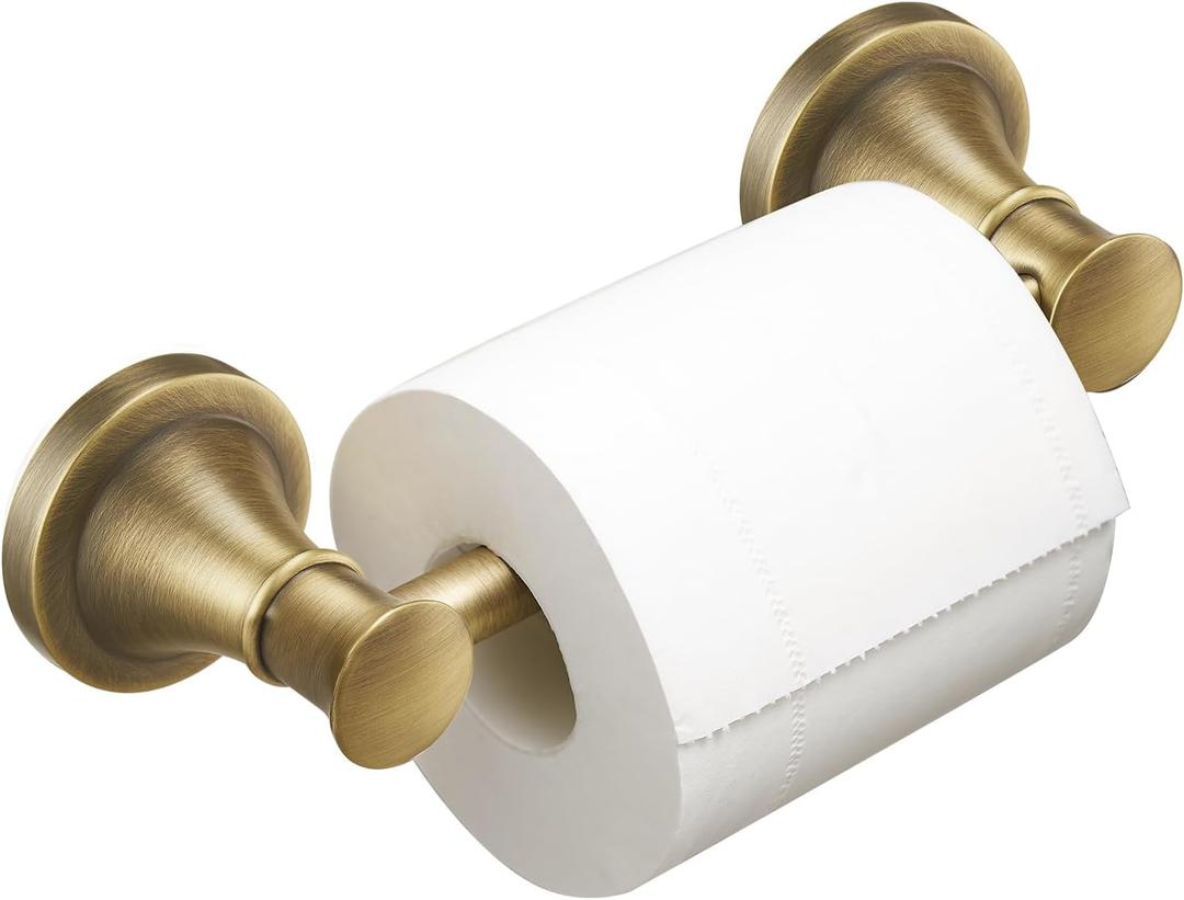 BESy Wall Mounted Toilet Paper Roll Holder Rustproof Tissue Paper Holder Bathroom Flexible Pivoting Handle Toilet Tissue Roll Holder, Antique Brass, Stainless Steel