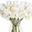 Hollyone Iris Artificial Flowers 15Pcs Faux Iris White Flowers 14.2" Real Touch Fake Flowers Picks Bouquets for Wedding Bridal Home Arrangements Office Table Centerpieces Decor
