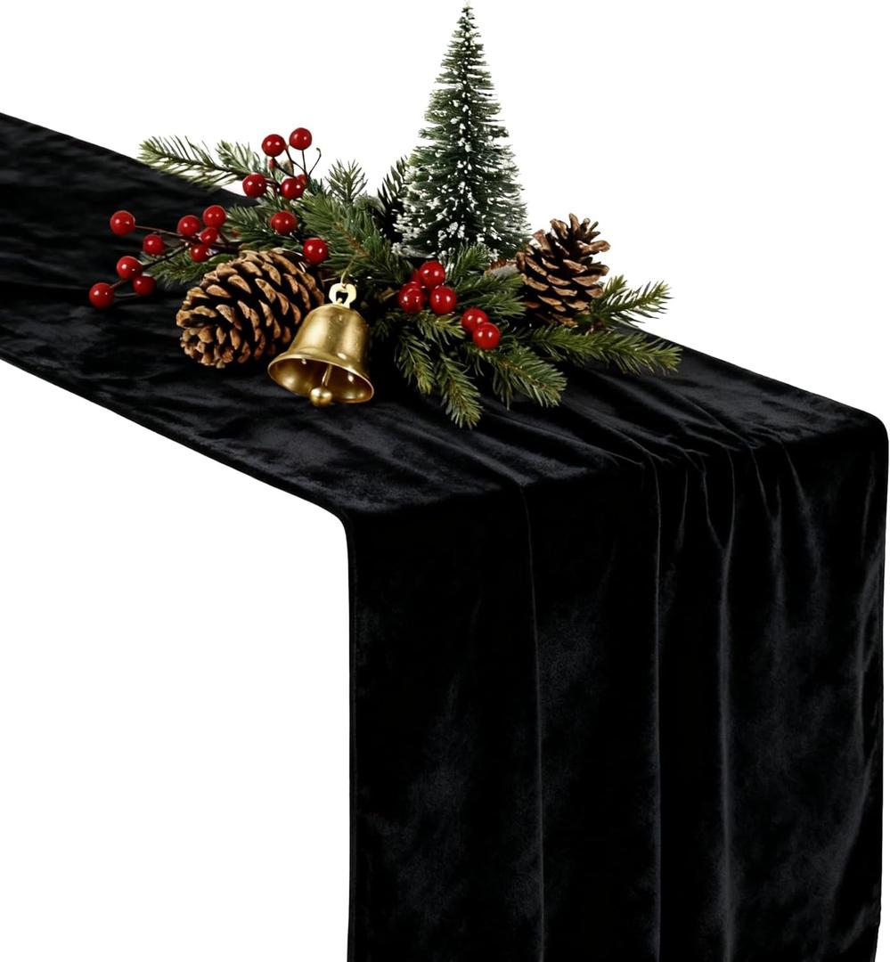 MANSPHIL Black Velvet Table Runner 72 Inches Long for New Year Casino Theme Party Decorations Luxury Fabric Table Cloth for Dining Room Kitchen Wedding Holiday