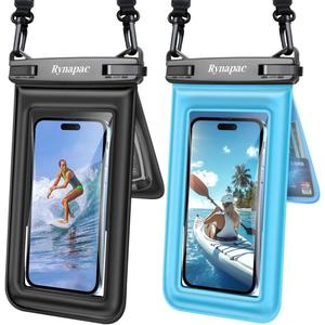 Waterproof Phone Pouch Floating, Double Bags Waterproof Phone Case with Lanyard for iPhone 16 15 Pro Max, Galaxy S24 S23 Ultra, IPX8 Cellphone Dry Bag Beach Cruise Ship Essentials 2 Pack-8.5'' (Black & Blue)