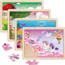 SYNARRY Large Unicorn Mermaid Princess Fairy Wooden Kids Puzzles 4 in 1 Gift Box(12.2 * 9.4 in) - FSC Certified, Wood Puzzles for Kids Ages 4-6, Toys Gifts for 3 4 5 Year Old Toddlers Girls