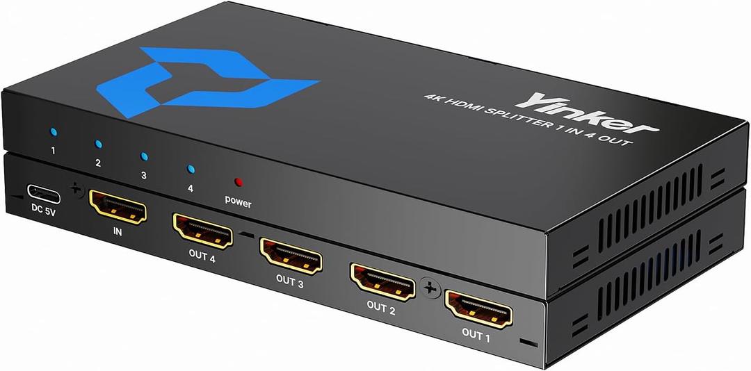 4K HDMI Splitter 1 in 4 Out, 4K@30Hz 1x4 Slim HDMI Splitter for Multiple Monitors, 1 to 4 USB Powered Only Duplicate/Mirror for PS4 Fire Stick HDTV