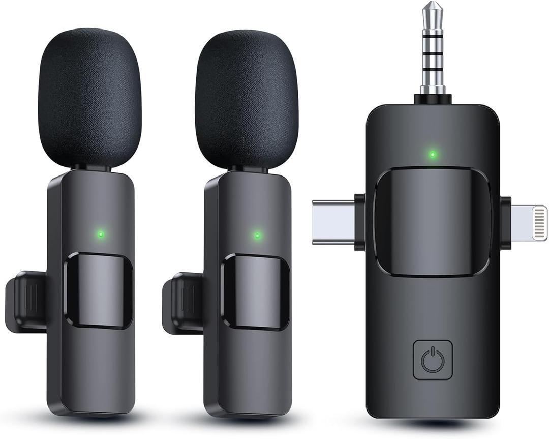 PQRQP 3 in 1 Wireless Lavalier Microphones for iPhone, iPad, Android, Camera, USB-C Microphone, 7-Hour Battery, Mini Microphone with Noise Reduction for Video Recording, Vlog, YouTube, TikTok