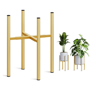 Adjustable Metal Plant Stand Indoor, Mid Century Modern Outdoor Planter Holder for 8 to 14 Inch Pots, Heavy Duty 160 LB Load, Corner Floor Stand for Home Garden Decor Golden