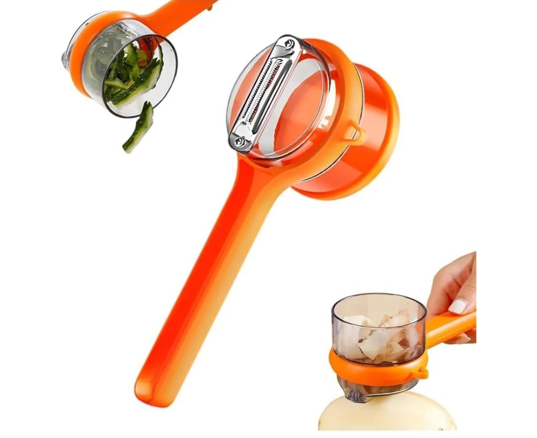 Peeling Knife With Storage Box, Fruit And Vegetable Peeler With Container, Double-Sided Stainless Steel Multi-Function Peeler For Home Kitchen (D-2pcs Orange)