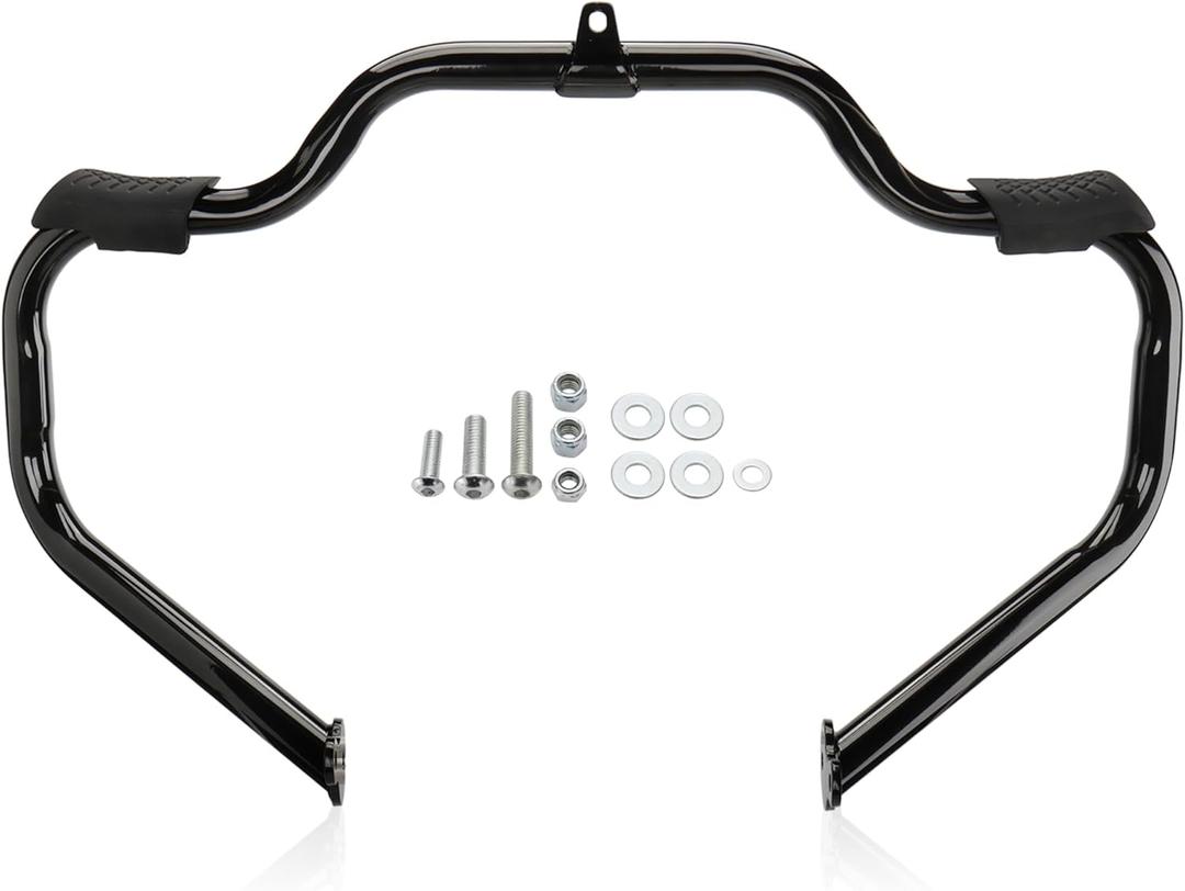 MoKitDora Touring Engine Guard Highway Mustache Crash Bar 1.25" Fat for Harley 2009-up Road King Street Electra Glide and Trike Models, Gloss Black