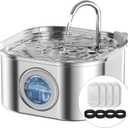 Cat Water Fountain Stainless Steel,108oz/3.2L Automatic Pet Water Fountain,Cat Fountain with Water Level Window,Water Fountains for Cats Indoor with 4 Replacement Filters and 4 Sponges