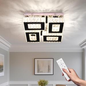 13.1''Square Modern Chandelier Crystal Ceiling Light Stainless Steel LED Flush Mount Ceiling Light Fixtures for Bedroom Living Room Kitchen (Dimmable)