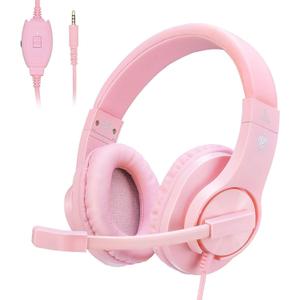 DIWUER Gaming Headset for Xbox One, PS4, PS5, Nintendo Switch, Bass Surround and Noise Cancelling 3.5mm Over Ear Headphones with Mic for Laptop PC Smartphones, Pink