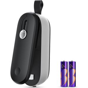 FEPPO Mini Bag Sealer, 2 in 1 Bag Sealer Heat Seal with Cutter, Portable Vacuum Sealer Handheld Bag Resealer Machine with Lanyard for Plastic Bags Food Snack Storage (Batteries Included) (Black/Silver)