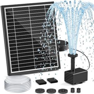 Solar Fountain Pump for Bird Bath, 5.5W Solar Pond Pump with 9.8ft Power Cord, 5 Spray Modes & 4ft Hose, Dry-Run Protection Solar Water Pump for Small Pond Fish Tank Garden Water Features