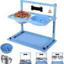 Blue Raised Dog Bowl Stand with Two 1700ml Stainless Steel Food Bowl, a Slow Feeder and Spill Proof Mat, Adjustable Elevated Dog Bowls for Large Medium and Small Breeds