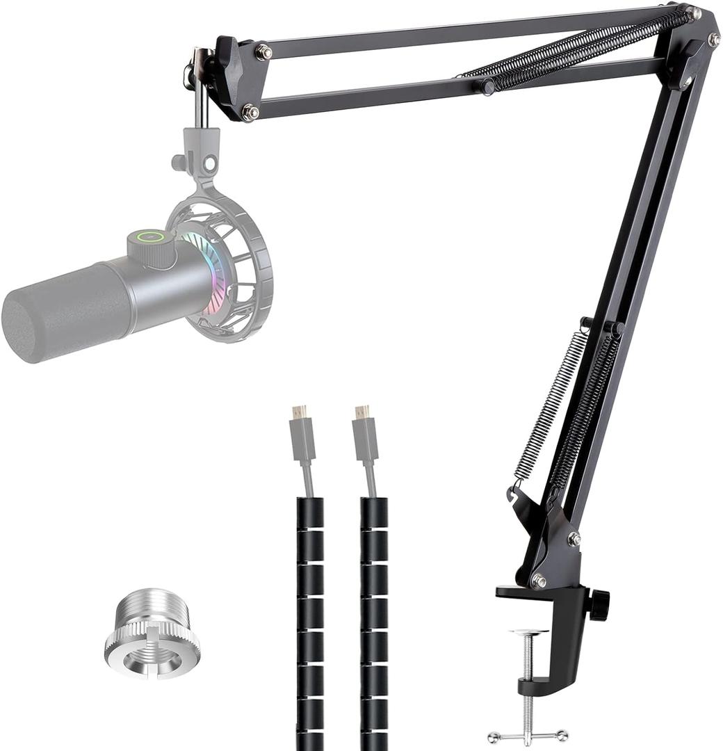 Microphone Boom Arm with Cable Management  Adjustable Scissor Mic Stand Compatible with Fifine K669B/K670/K683A/K658/K688, AmpliGame A6V/A8, AM8 & Other USB/XLR Microphones by YOUSHARES