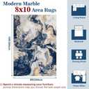 Yinhua 8x10 Rug for Living Room, Marble Rug Blue and Gold, Non Slip Modern Washable Rugs Non Shedding, Contemporary Abstract Area Rugs Low Pile, Soft Large Carpet for Bedroom Kitchen Office