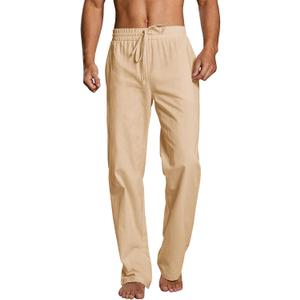 PASLTER Mens Cotton Linen Pants Casual Summer Beach Pants Dress Trousers | Loose Fit, Elastic Drawstring Waist, Lightweight, Straight-Legs, Slacks, Yoga, Work, Vacation, Quick Dry (Beige, XL)