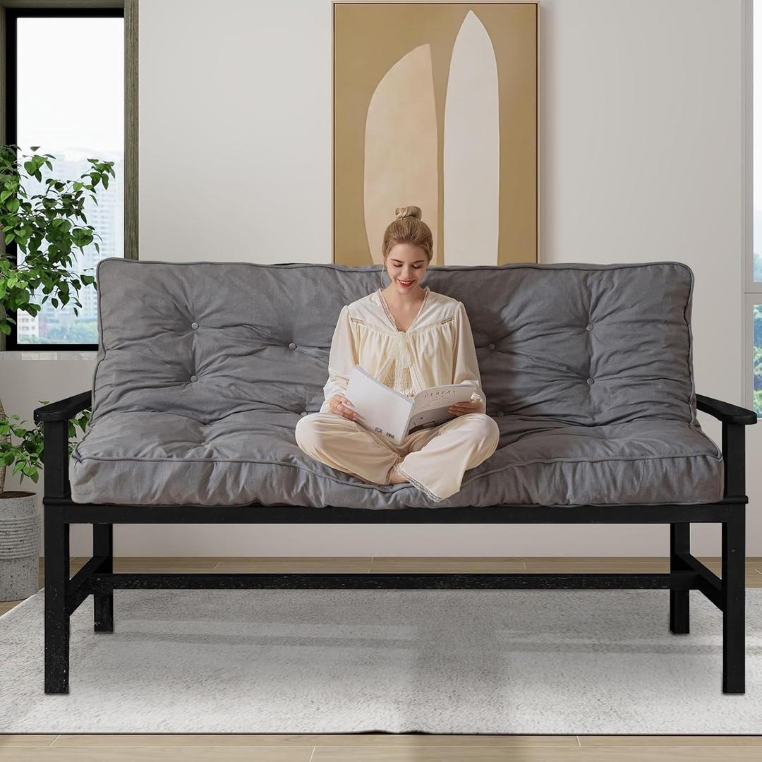 YOSHOOT 6 Inches Futon Mattress, Thick Futons Sofa Couch Bed, Floor Mattress for Adults, Shredded Foam Filling, Medium Firm(Frame Not Included), Grey, Full Size(54"x75")