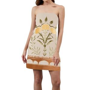 TERIVEEK Women Strapless Tube Mini Dress Casual Summer Boho Floral Print Sleeveless Backless Going Out Beach Short Dress, S