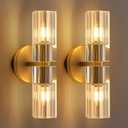 Crystal Wall Sconces Set of Two, 13" Modern Brass Sconces Lighting with K9 Crystal Lampshade,Indoor Wall Sconce Bedroom Wall Light Fixtures for Living Room Bathroom Hallway Stairs Entryway