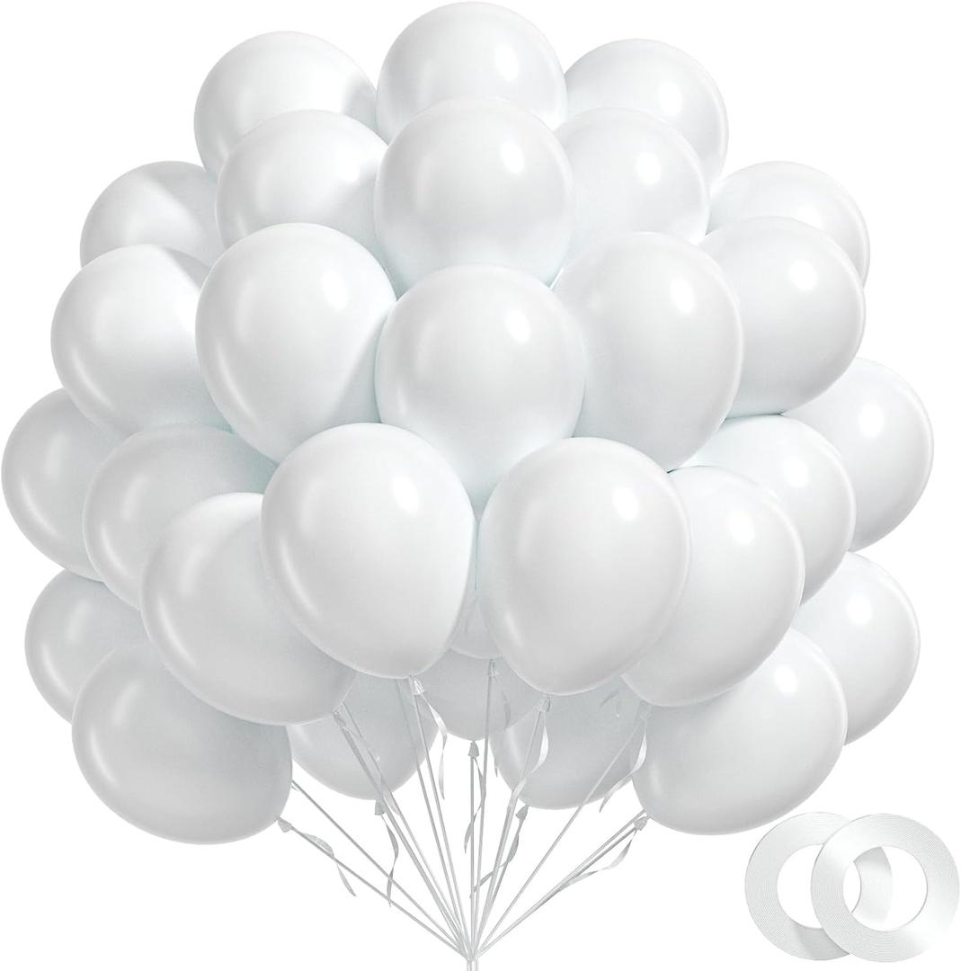 BAUANOOY 100pcs White Balloons 12 inch, White Latex Balloons with Ribbon for Engagement Bridal Shower Bachelorette Birthday Wedding Party Decorations